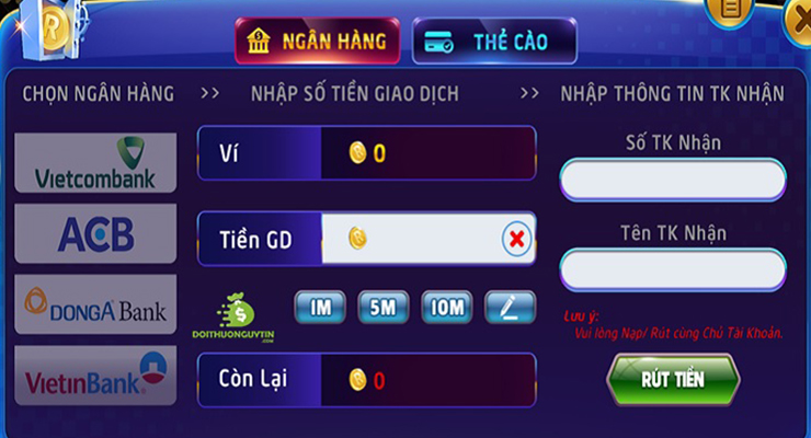 Hướng dẫn nạp tiền Rikvip
