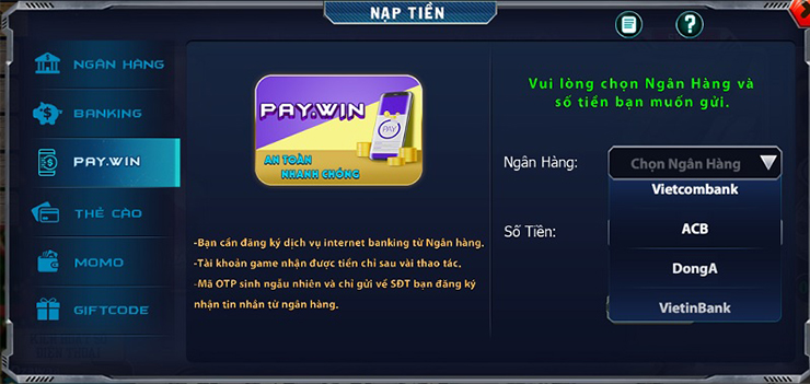 Hướng dẫn nạp tiền B52