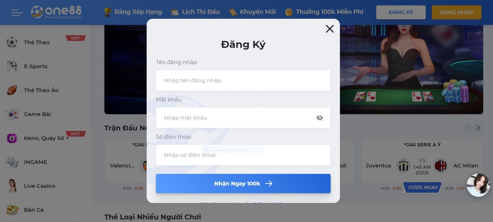 Đăng ký tài khoản One88