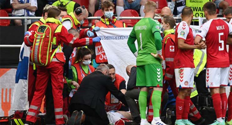 Christian Eriksen bất ngờ đổ gục trên sân