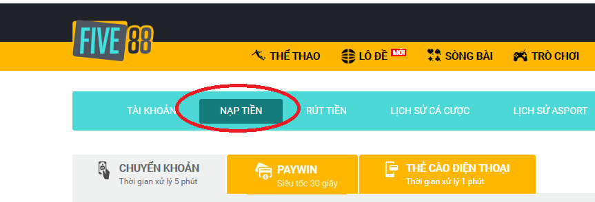 Nạp tiền Five88